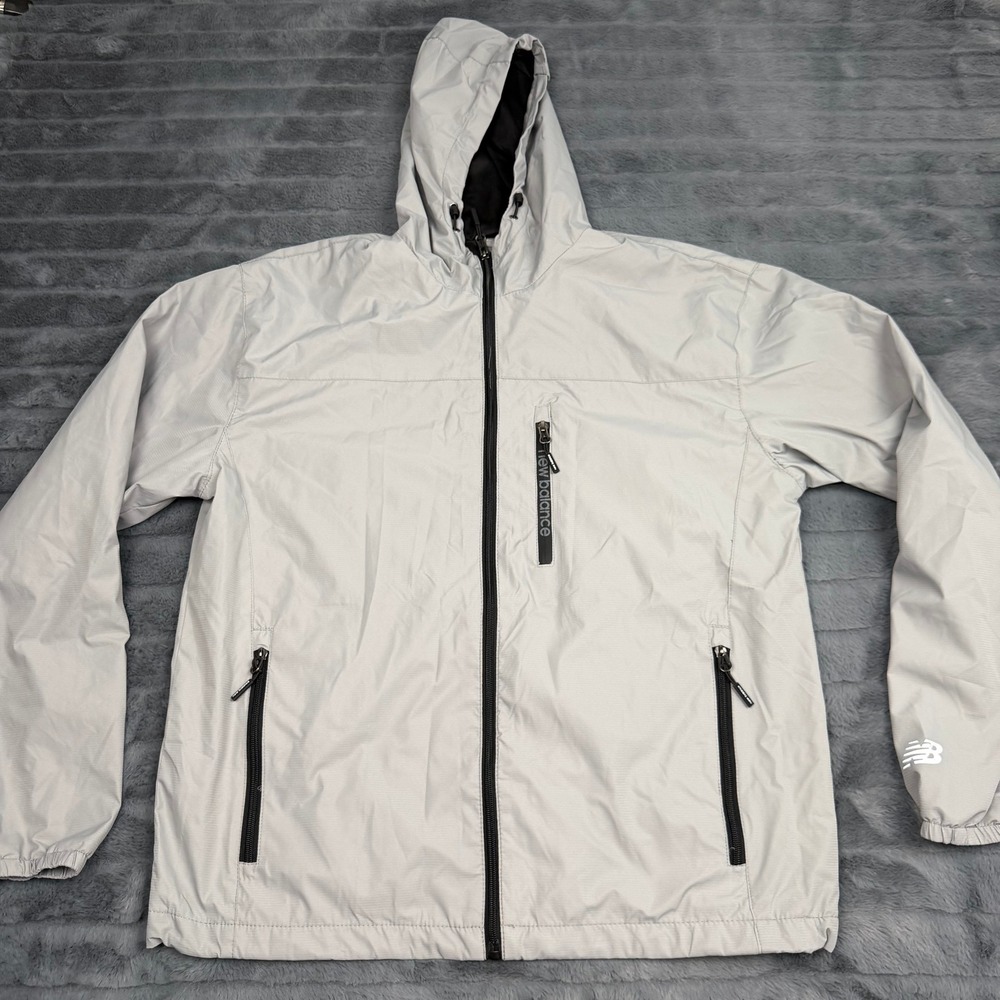 New Balance Mens Gray Hooded Windbreaker Full Zip Jacket RN130893 Size M